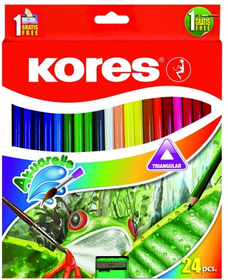 Pastelky Kores AKUARELLE trojhranné 3 mm / 24 barev s ořezávátkem a štětcem
