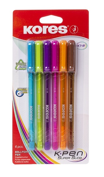 K1 Pen, transparentní, trojhranné, šíře M-1 mm, mix 6 barev (tyrkysová, světle zelená, fialová, růžová, oranžová, hnědá)