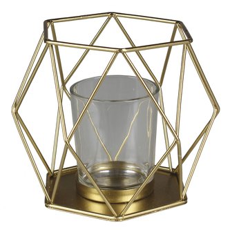 Kovový dekorační svícen na čajovou svíčku SERA zlatá 13x11,5x11 cm Mybesthome