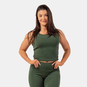 Dámské tílko Tank Top Ribbed Organic Cotton Dark Green - NEBBIA - Velikost: XS