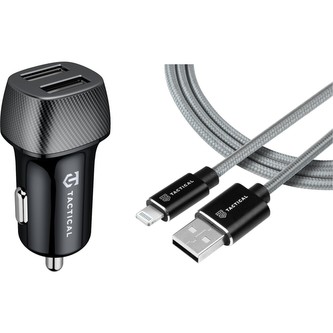 Tactical Field Plug Dual 12W + Tactical Fast Rope Aramid Cable USB-A/Lightning MFi 0.3m šedá