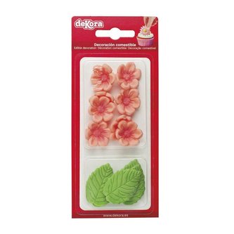 Curková dekorace 8 růžových kopretin a 5 listů - Dekora