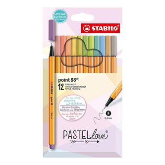 Fineliner "Point 88 Pastellove", sada, 12 různých barev, 0,4 mm, STABILO 8812-7-7