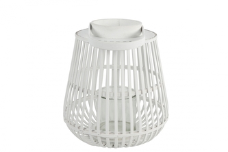 Dřevěná lucerna bílá Aira M 34x31 cm