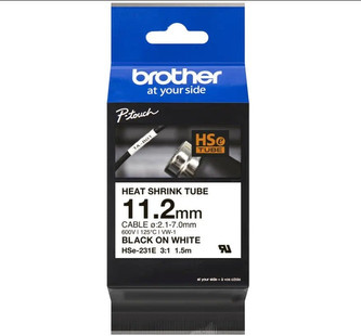 Brother HSE-231E, 11.2 mm x 1.5 m, černý tisk / bílý podklad , originální páska