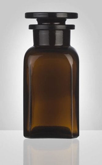 dóza-prachovnice  100ml-čtv.hnědá, zabr.víko, sklo