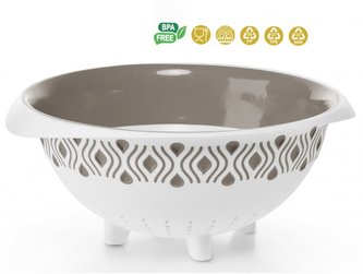 cedník d28x9cm stojící, TOSCA, 2ucha, bílo-béž. plast