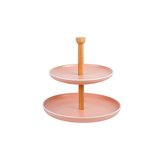 etažér 2patra, d19,5/d24,5,v.25cm, korál keram.+bambus