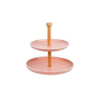 etažér 2patra, d19,5/d24,5,v.25cm, korál keram.+bambus