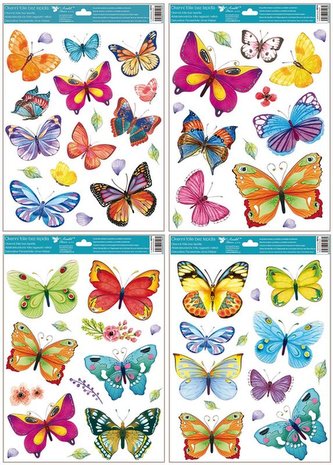 dekorace okenní MOTÝLI barevní 42x30cm, 4motivy, fólie