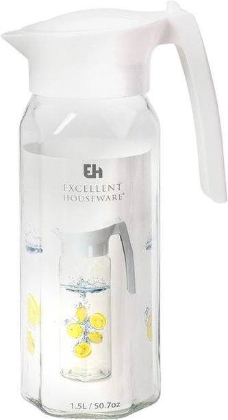 džbán 1,5l sklo, s víčkem-plast, bílé