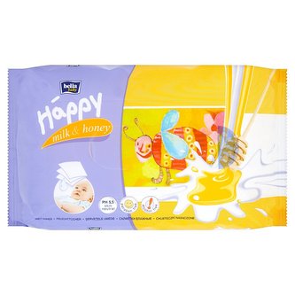Bella Baby Happy vlhčené ubrousky Mléko & Med 64 ks