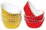 košíček d30x15mm pralinky, ZLATO/ĆERV., 50ks, hliníkový