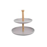 etažér 2patra, d19,5/d24,5,v.25cm, šedá keram.+bambus