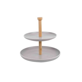 etažér 2patra, d19,5/d24,5,v.25cm, šedá keram.+bambus