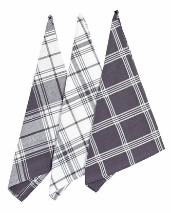 utěrka 3ks 70x45cm KÁRO velké šedé-kuch., 100%bavlna