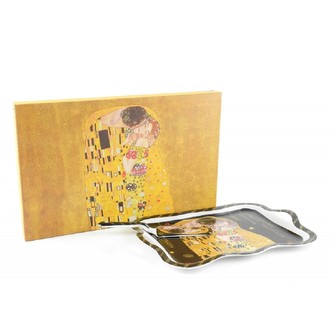 HOME ELEMENTS Talíř s náčiním na dort 35 cm, Klimt, Polibek tmavý HOME ELEMENTS Talíř s náčiním na dort 35 cm, Klimt, Polibek tmavý