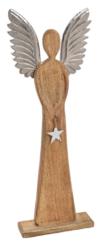 Dřevěný anděl Mango s kovovými křídly 70x23x8 cm