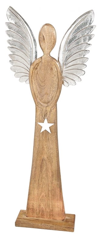 Dřevěný anděl Mango s kovovými křídly 115x45x13 cm