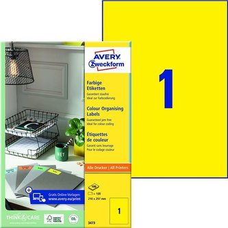 Žluté univerzální etikety, 210 x 297 mm, 100 ks