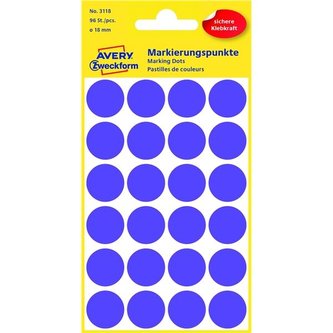 Kulaté etikety Avery, fialové, průměr 18 mm, 96 ks