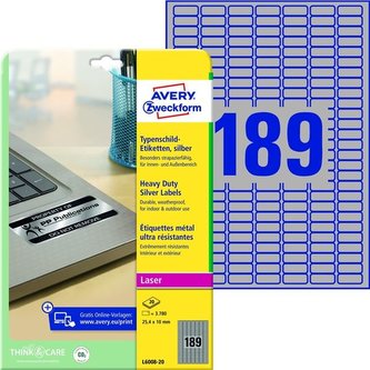 Vel.od.PE etik.Avery -stříbr.,25,4x10mm,3780ks