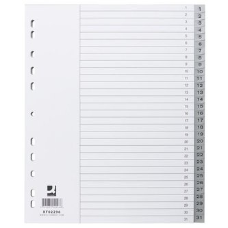 Plast.rozlišovače Q-Connect - A4+, šedé, sada 1-31