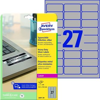 Vel.od.PE etikety Avery-stříbrné 63,5x29,6mm 540ks