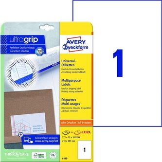 Univerzální etikety Avery,bílé,210 x 297 mm,30 ks