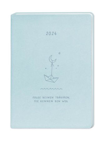 Terminplaner Lederlook 2024 Hellblau