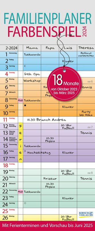 Familienplaner Farbenspiel 18 Monate 2024/2025