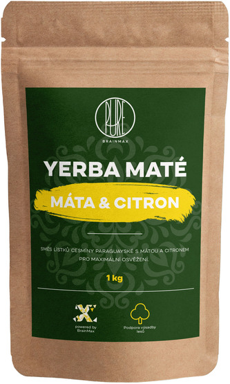 BrainMax Pure Yerba Maté, Máta & Citrón, 1000 g