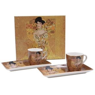 HOME ELEMENTS Espresso set 2 šálky, 90 ml, s podtácky, Klimt, Adele