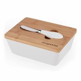 máslenka 17x12x5cm bílá+nožík, keramika/bambus