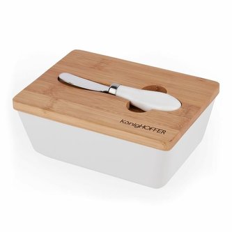 máslenka 17x12x5cm bílá+nožík, keramika/bambus