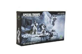 Stavebnice vojáci plast Arktická jednotka 4ks s doplňky v krabici 25x15x5cm