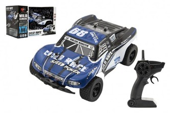 Auto RC buggy plast 22cm 24MHz na baterie + dobíjecí pack modré v krabici 31x20x17cm