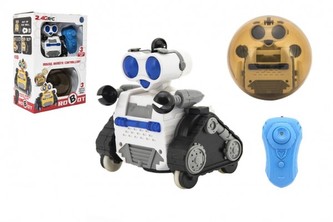 Robot RC plast pásový na dálkové ovládání s koulí v krabici 24x34x15cm