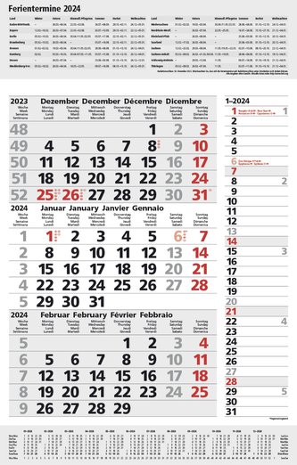 3-Monats-Planer Combi Grau 2024