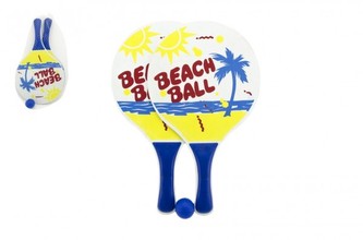 Plážová sada pálky 2ks dřevo 23x38cm s míčkem v síťce