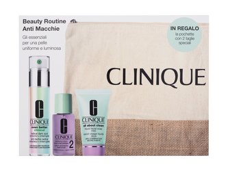 Clinique Beauty Routine pleťové sérum Even Better Clinical Radical Dark Spot Corrector Interrupter 30 ml + mýdlo na obličej All About Clean Liquid Facial Soap 30 ml + pleťová voda Clarifying Lotion 2 30 ml + kosmetická taška