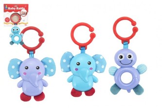 Chrastítko slon/želva plast 18cm 2 barvy na kartě v sáčku 0m+