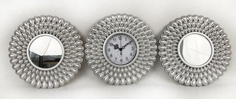 Plastový nástěnný set - hodiny a zrcadla &#216;25cm - sada 3ks, 1/20