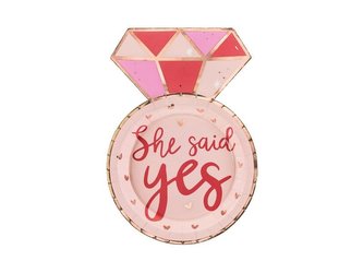 Papírové talíře - She said yes! ve tvaru prstene - 18x25.5 cm