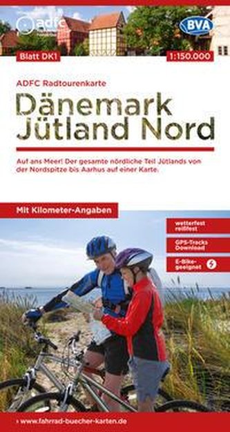 ADFC-Radtourenkarte DK1 Dänemark/Jütland Nord 1:150.000, reiß- und wetterfest, E-Bike geeignet, GPS-Tracks Download, mit Bett+Bi