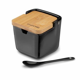 dóza 270ml, černá porcelán+lžička keram./bambus, Königsh.