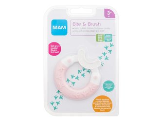 MAM Bite & Brush Zubní kartáček Teether 1 ks 3m+ Pink pro děti