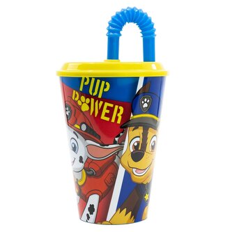 KELÍMEK S BRČKEM PLASTOVÝ PAW PATROL 430ML,MODRÁ