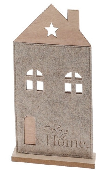 Plstěný domek na dřevěné podložce 28x15x4 cm světle hnědý