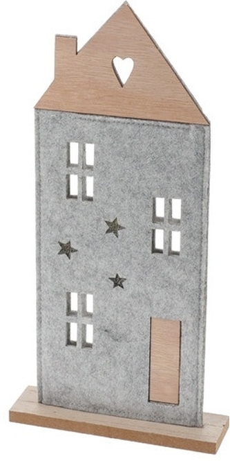 Plstěný domek na dřevěné podložce 28x15x4 cm světle šedý